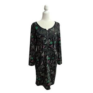Gudrun Sjoden Long Sleeve Zip Front Midi Dress Heart Print Black Medium M